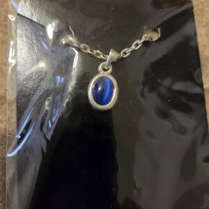 Silver Necklace with Oval Blue Cabochon Pendant